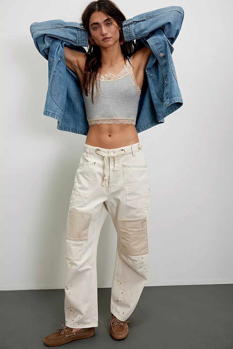 Free People We The Free Moxie Low Slung Pull-On Barrel Jeans - WHITE