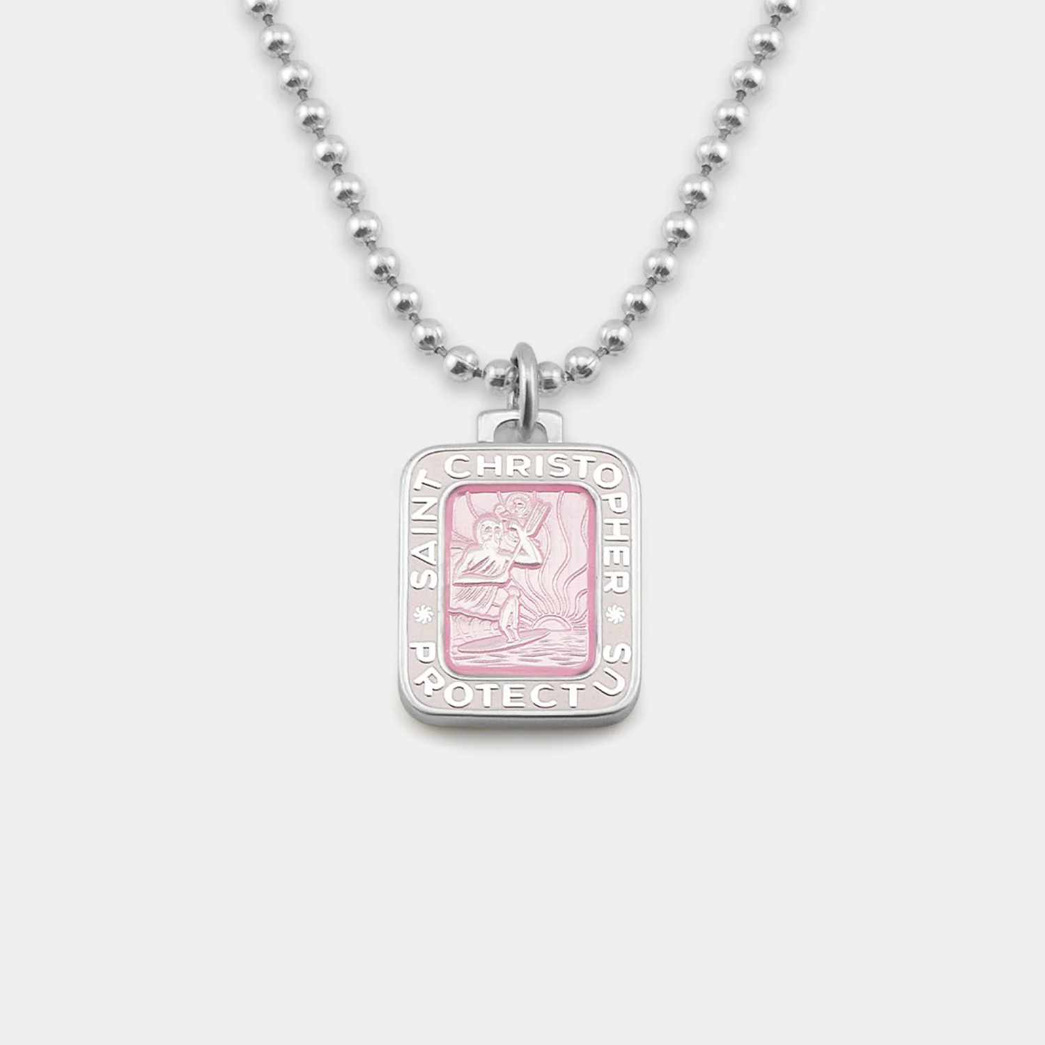 GETBACK SUPPLY RECTANGLE ST. CHRISTOPHER NECKLACE - PINK/WHITE