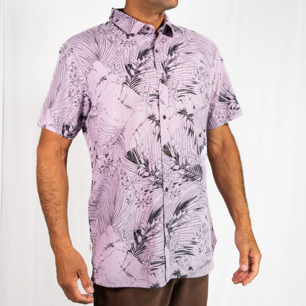 Instinct Botanical Short Sleeve Button Up Shirt - Mauve - Image 2