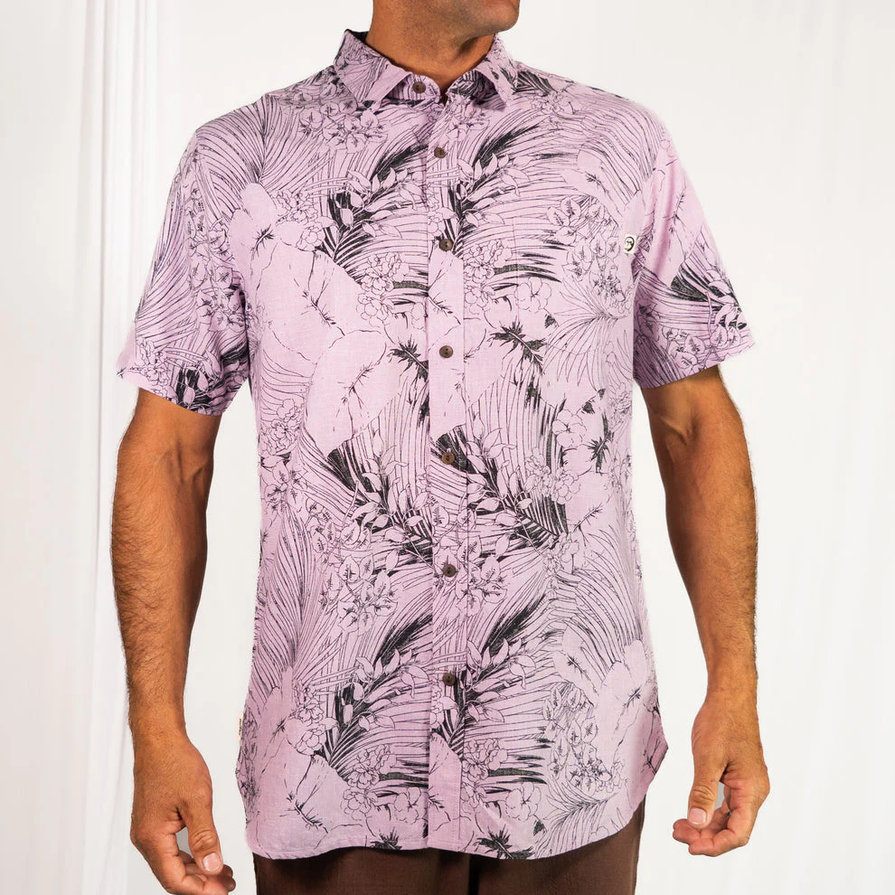 Instinct Botanical Short Sleeve Button Up Shirt - Mauve - Image 3