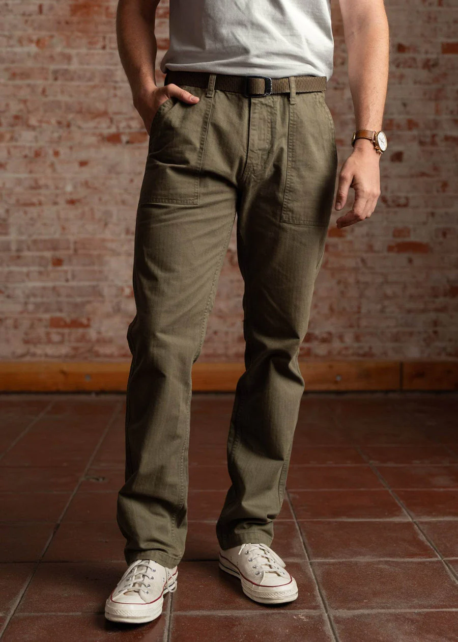 Iron & Resin Herringbone Brigade Pant - Army - Image 5