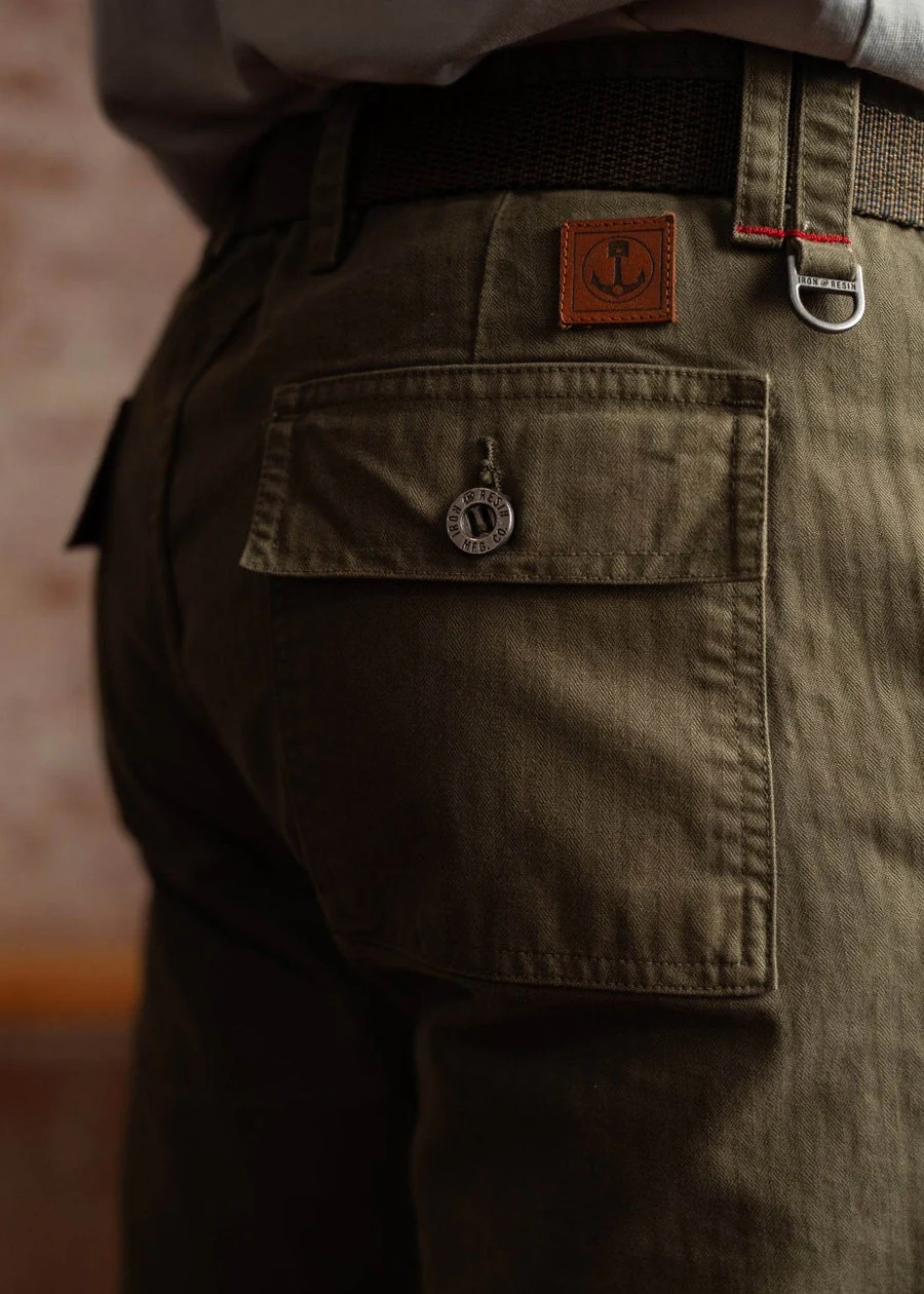 Iron & Resin Herringbone Brigade Pant - Army - Image 6