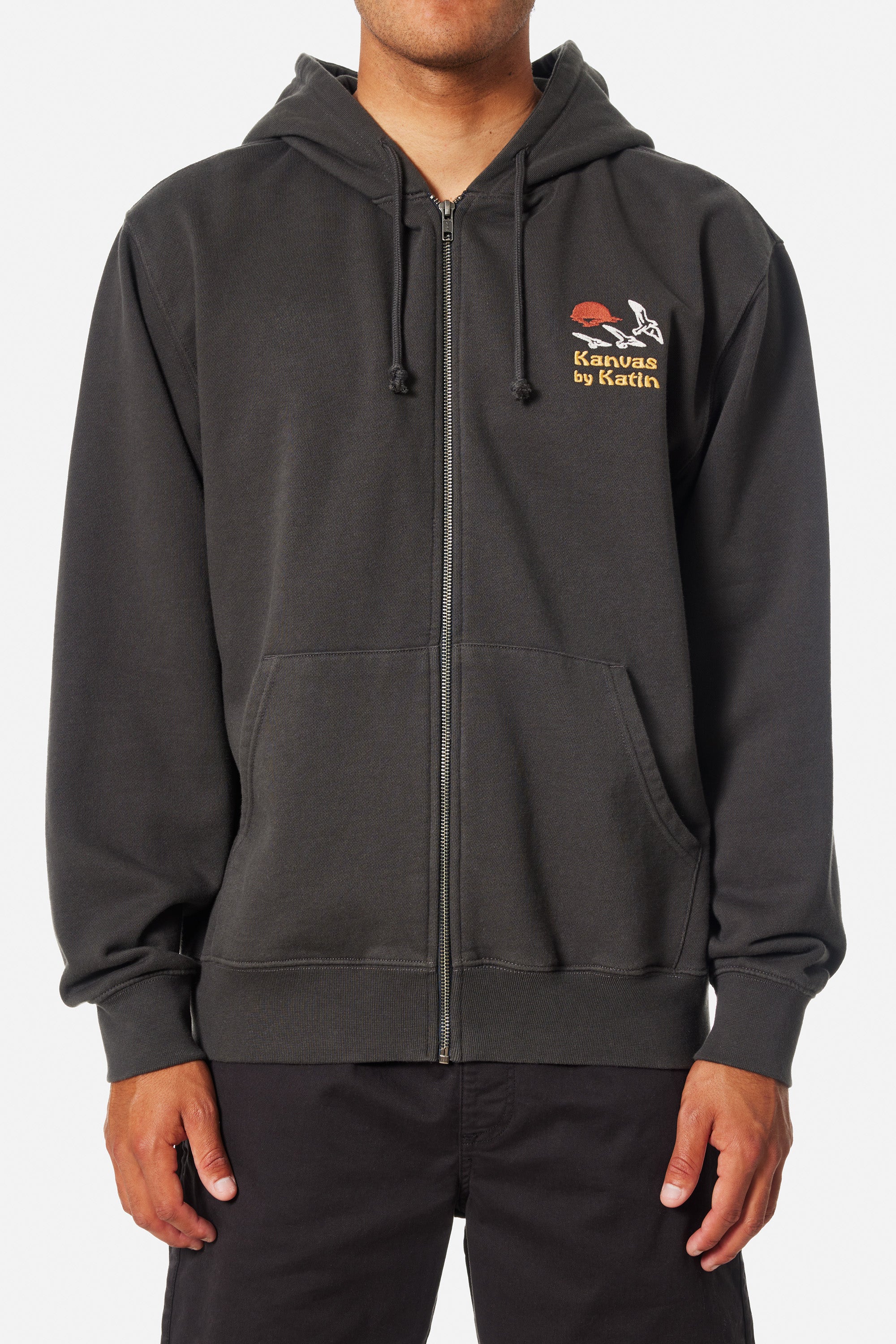 KATIN SUNSET EMBROIDERED ZIP HOODIE - BLACK WASH - Image 2