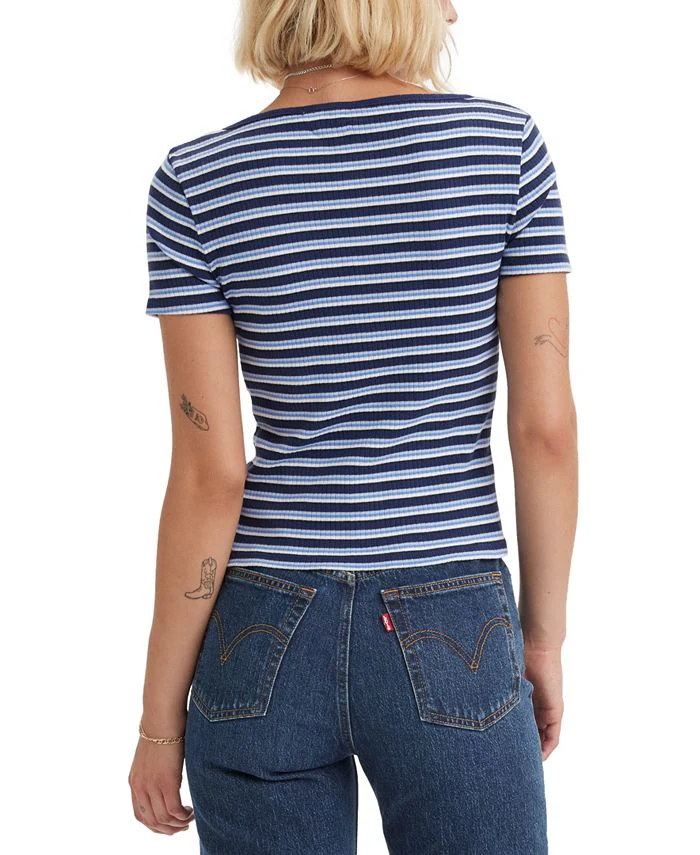 Levi's  Short Sleeve Britt Snap Front Top - FRUITY STRIPE NAVAL ACADEMY - Image 2