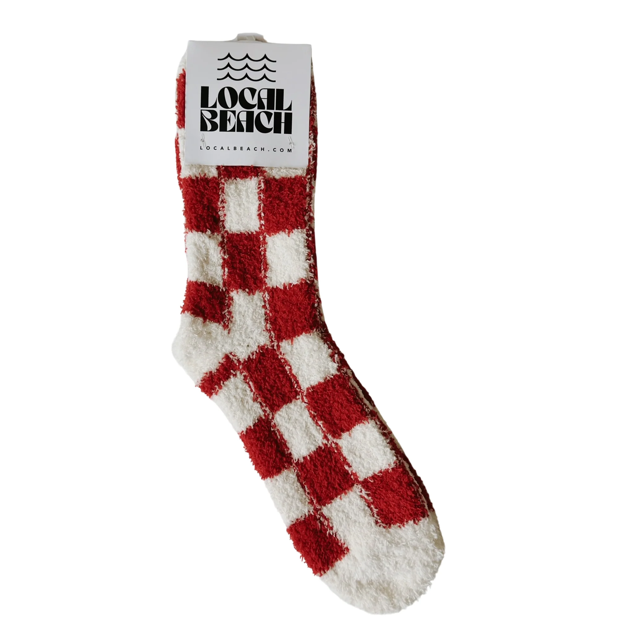 Local Beach Checker Cozy Socks - RED/CREAM
