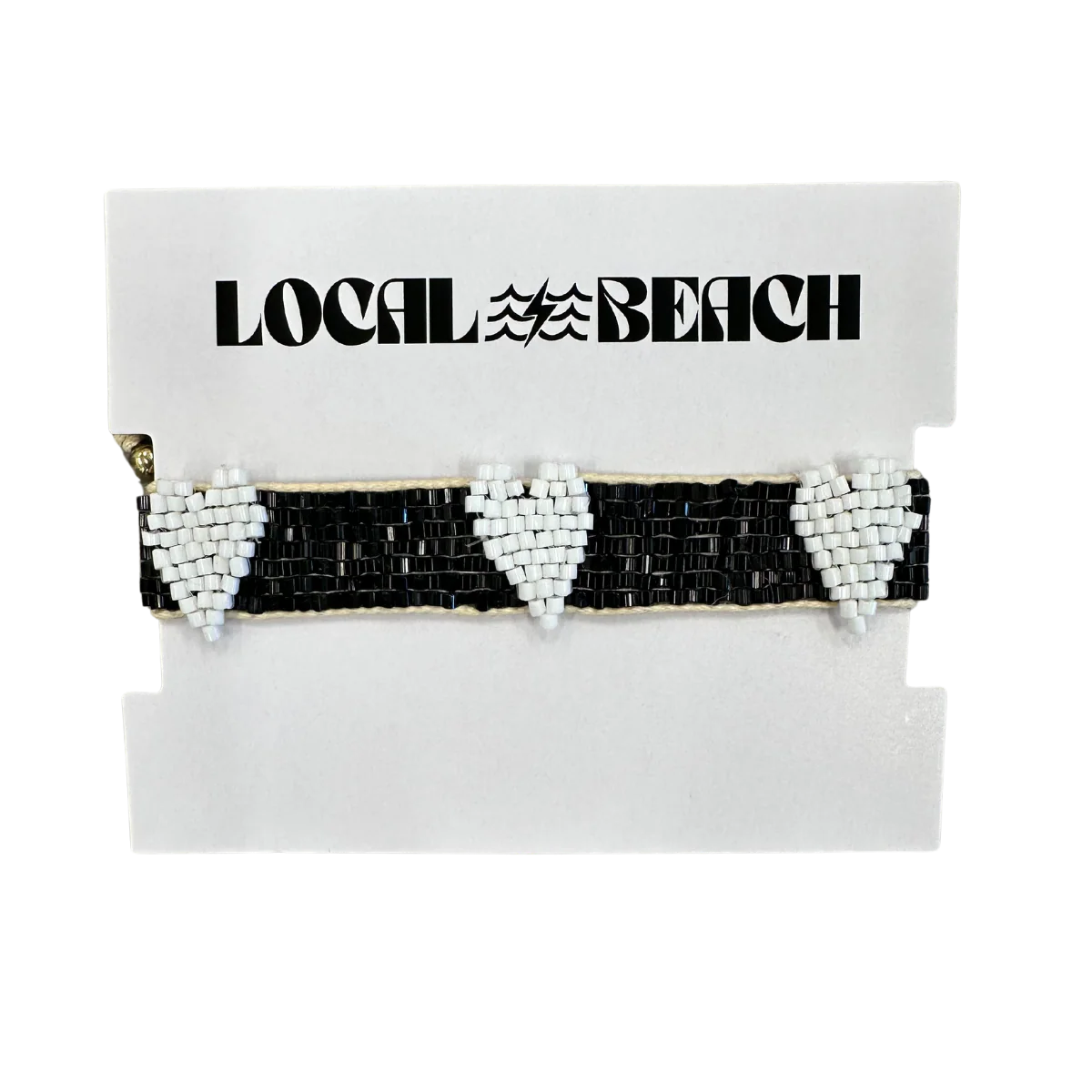 Local Beach Love Collection Heart Beaded Bracelet - WHITE/BLACK