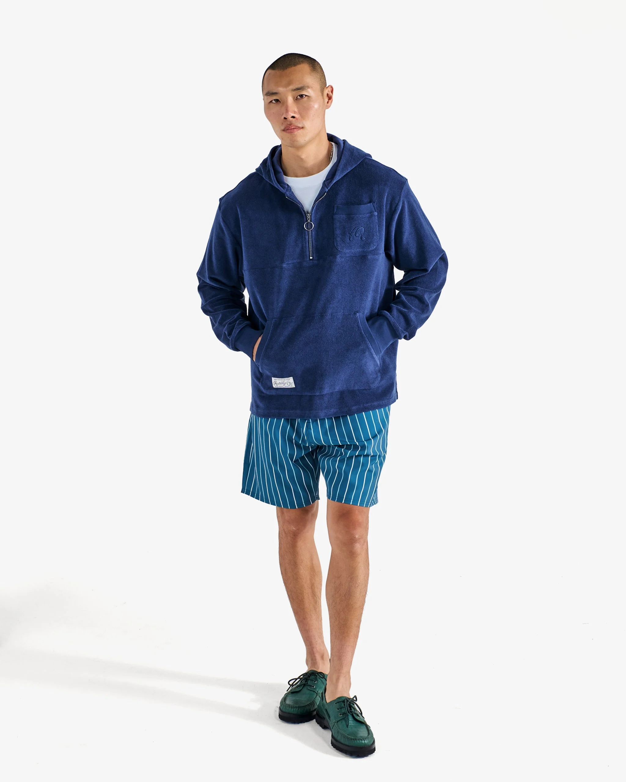 Malbon Castello French Terry Quarter Zip Hoodie - Ocean - Image 4