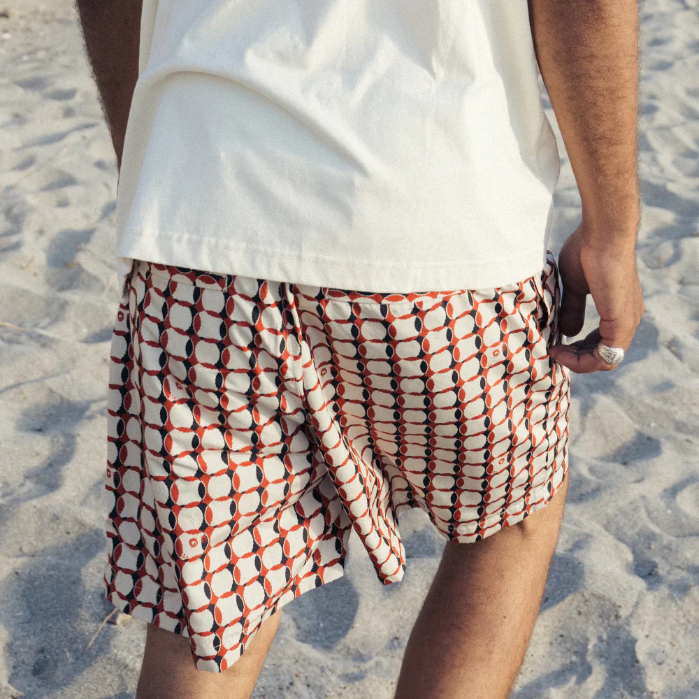Malbon Lattice Nylon Short- Red - Image 2