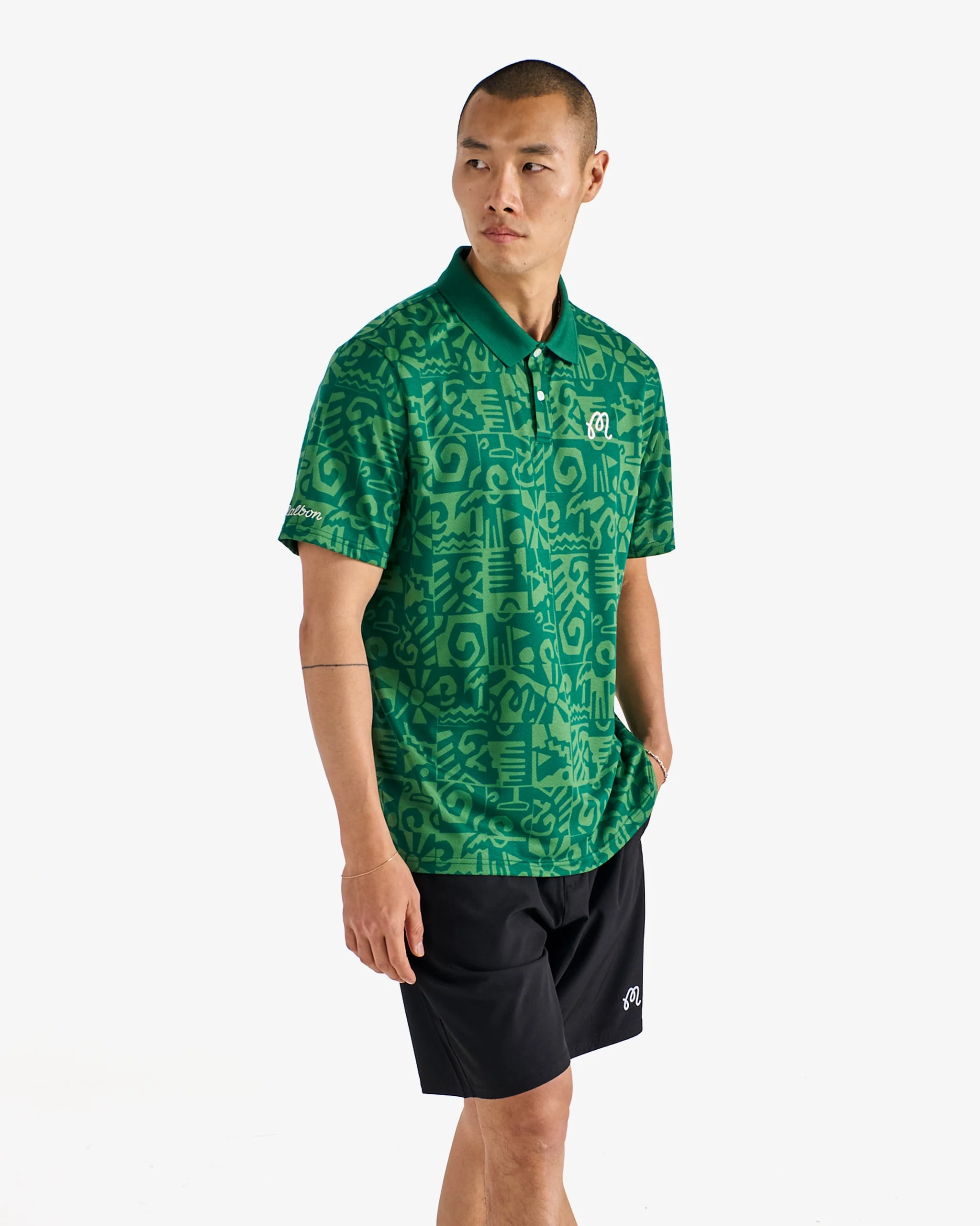 Malbon Mezzo Performance Pique Printed Polo - Kelly Green - Image 4