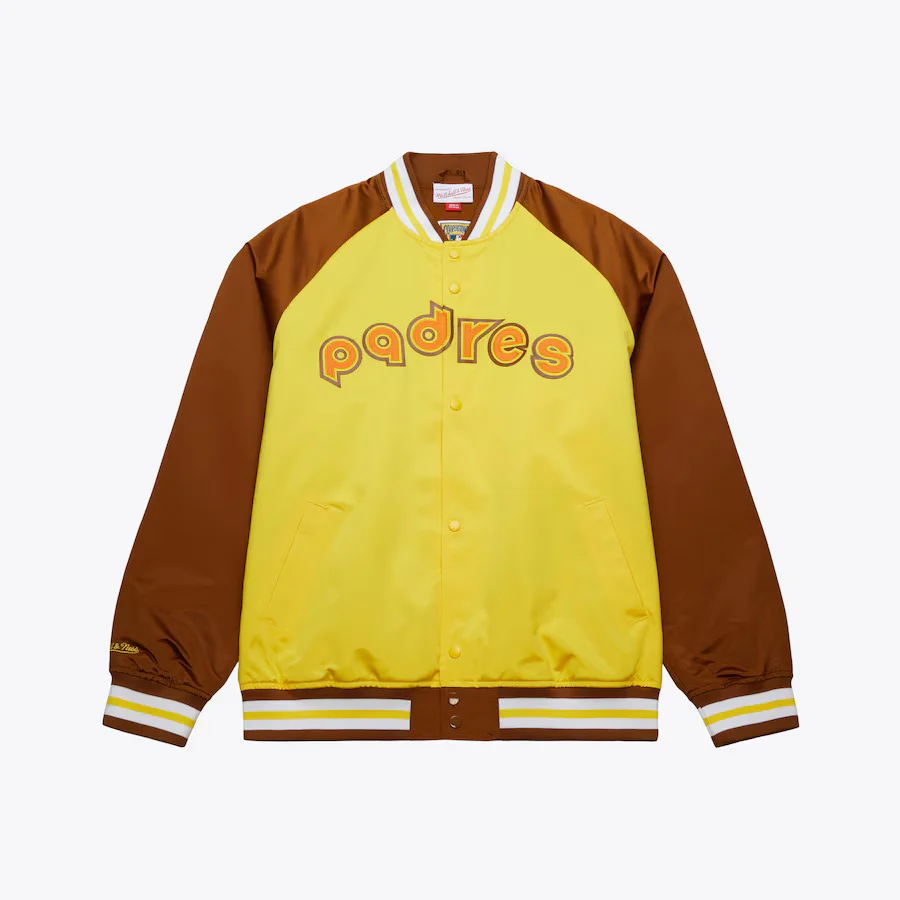Mitchell & Ness Men's Gold San Diego Padres Vintage Logo Double Clutch Lightweight Satin Raglan Full-Snap Jacket - BROWN - Image 2