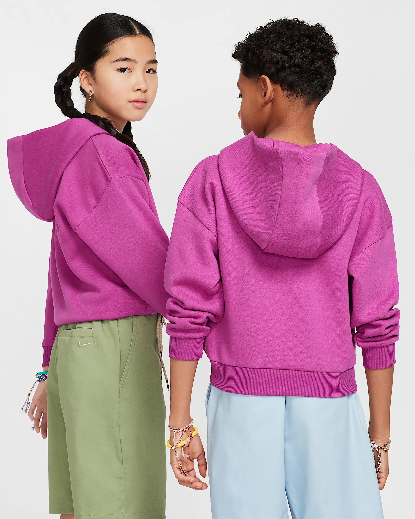 Nike Kid's Icon Fleece EasyOn Hoodie - HOT FUCHSIA/WHITE - Image 2