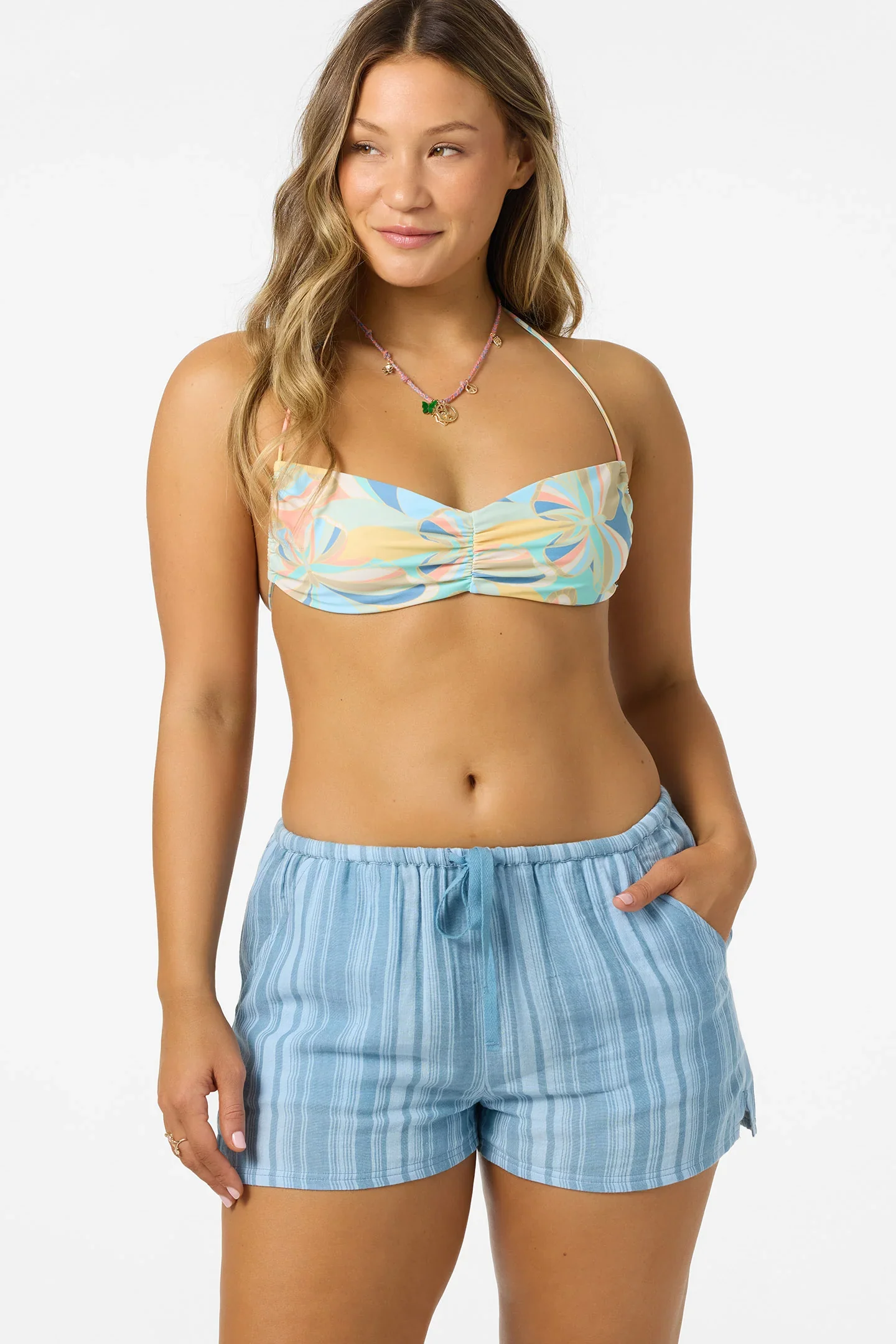 O`Neill Brenda Waves Stripe Beach Shorts - Chambray Blue