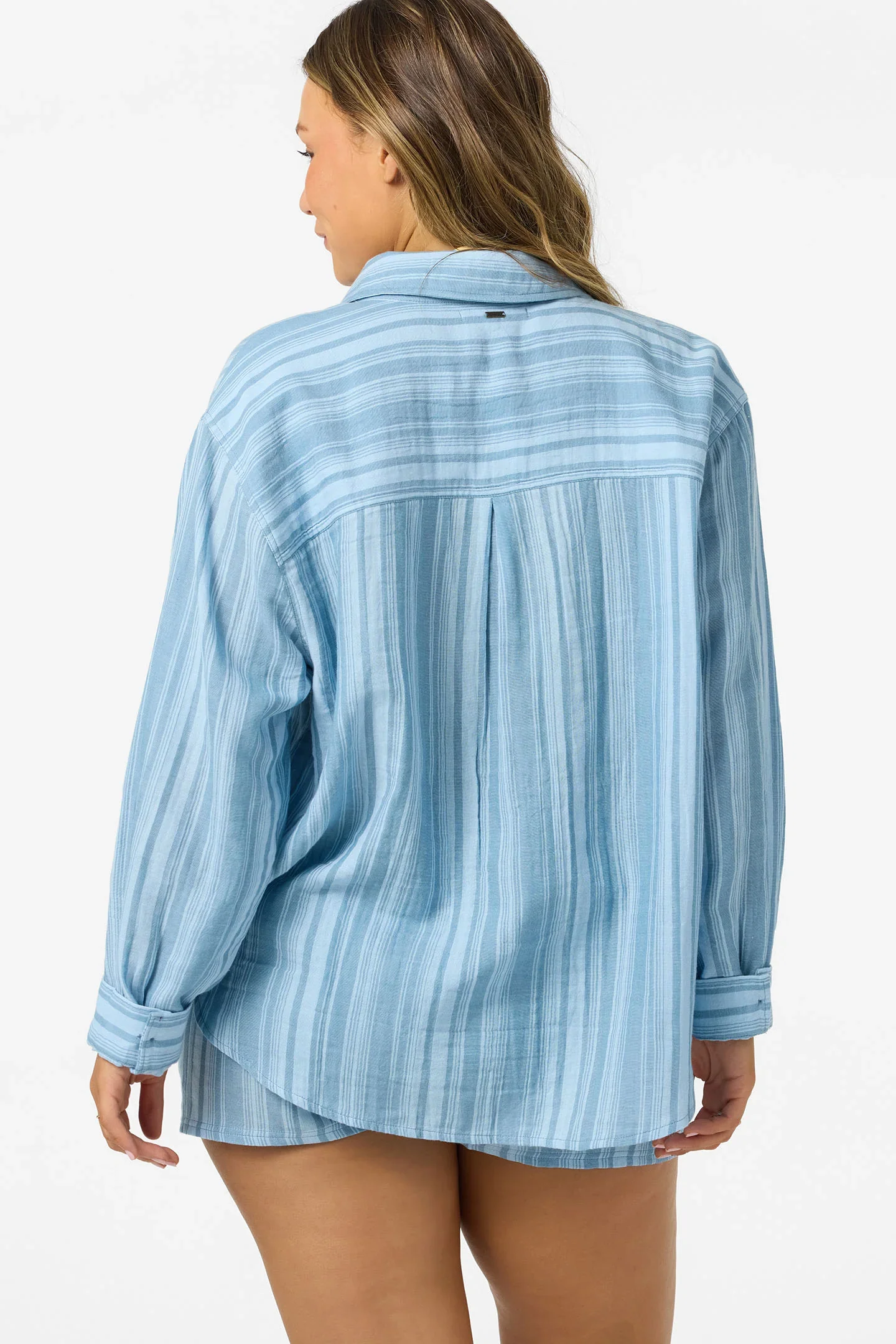 O`Neill Leni Waves Stripe Relaxed Long Sleeve Top - Chambray Blue - Image 2