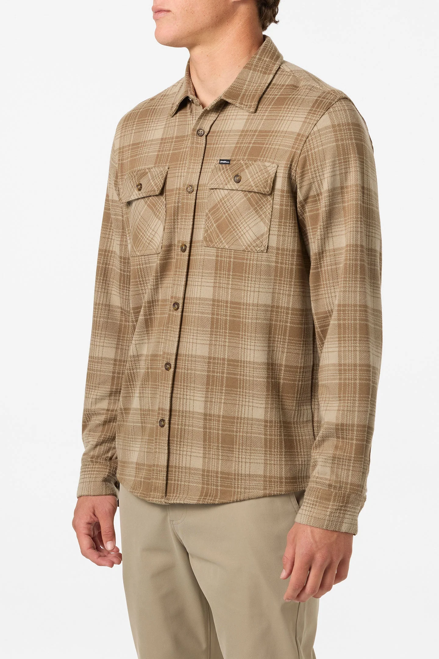 O`Neill Sutton Knit Plaid Standard Fit Long Sleeve Shirt - Dark Khaki