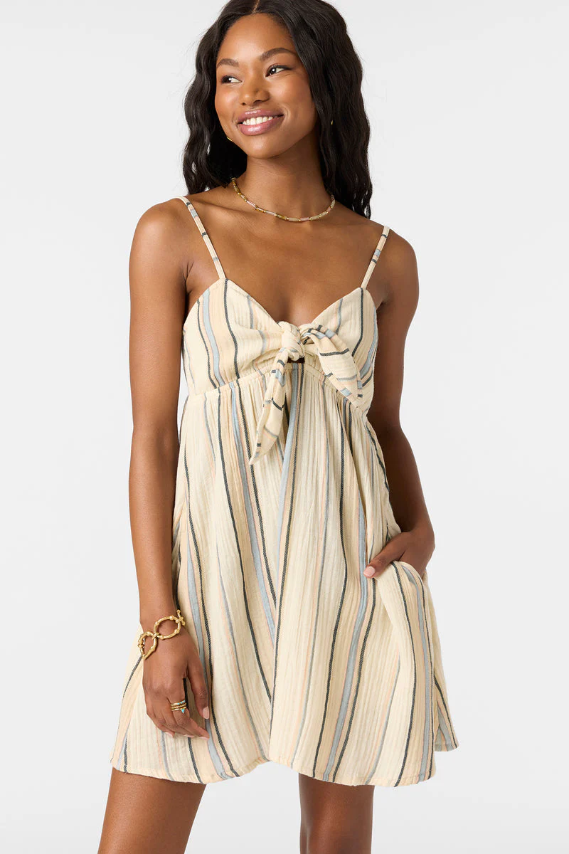 O'Neill NATALYA STRIPE SHORT DRESS - TAPIOCA