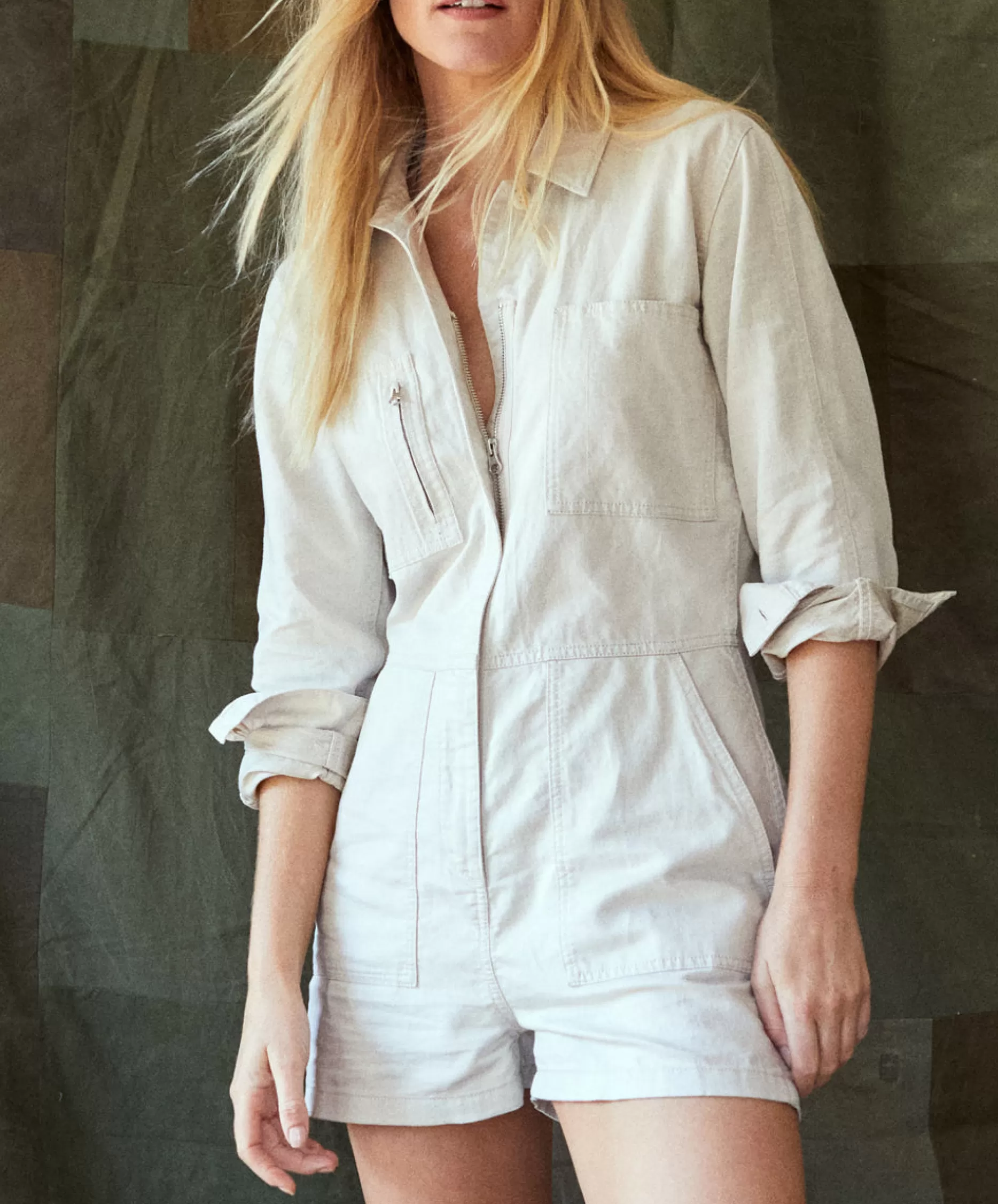 Outerknown Station Suit Shortall Romper - NATURAL