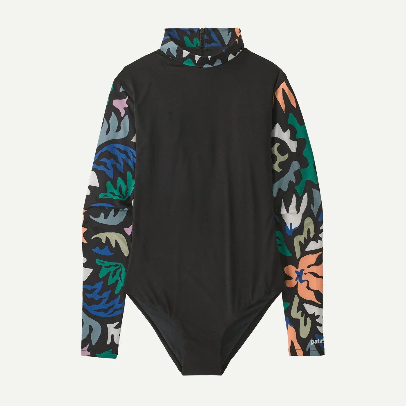 Patagonia Women'S Long-Sleeved Swell Seeker One-Piece Swimsuit - Kaleido Bloom: Black