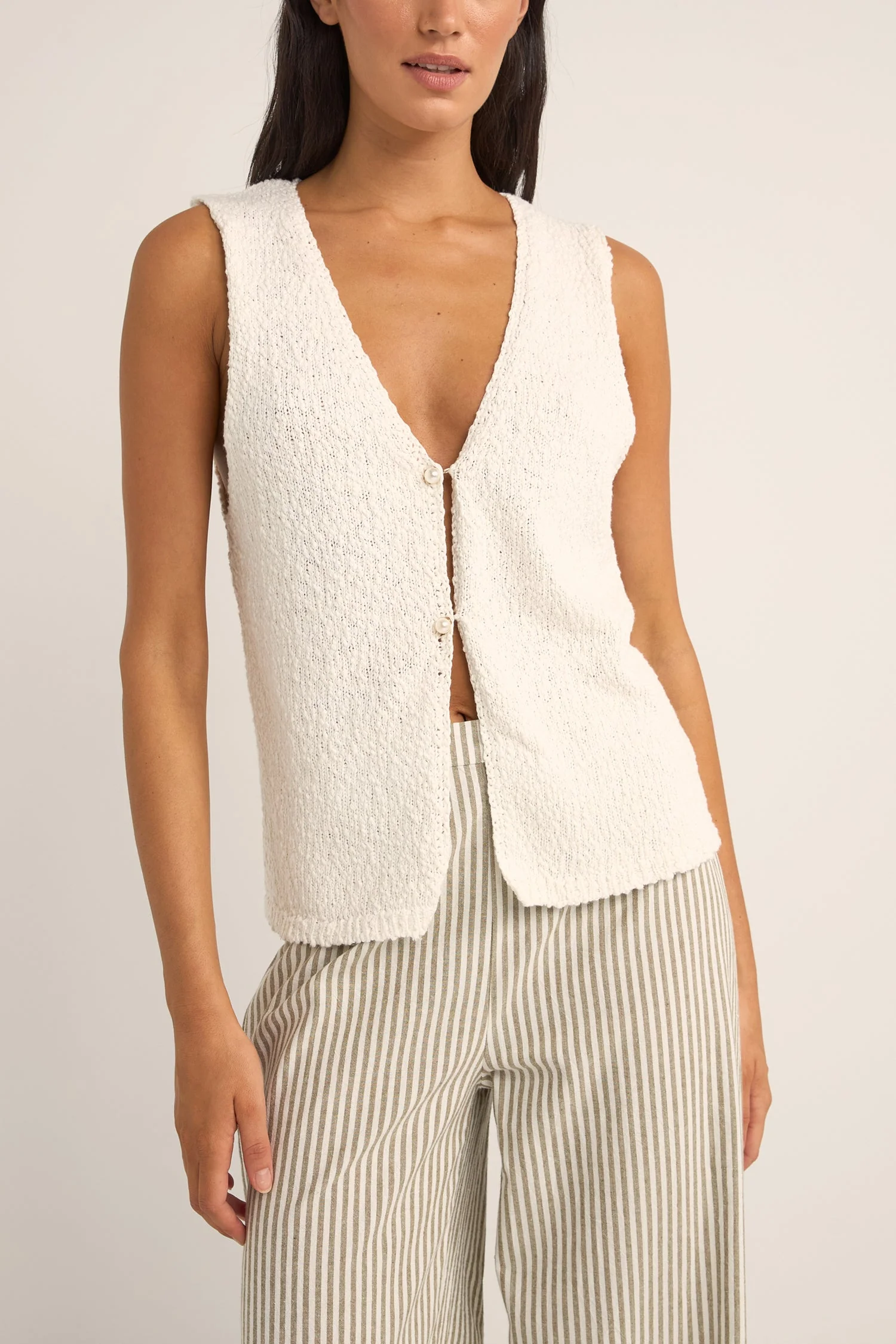 Rhythm Adele Longline Knit Vest - WHITE