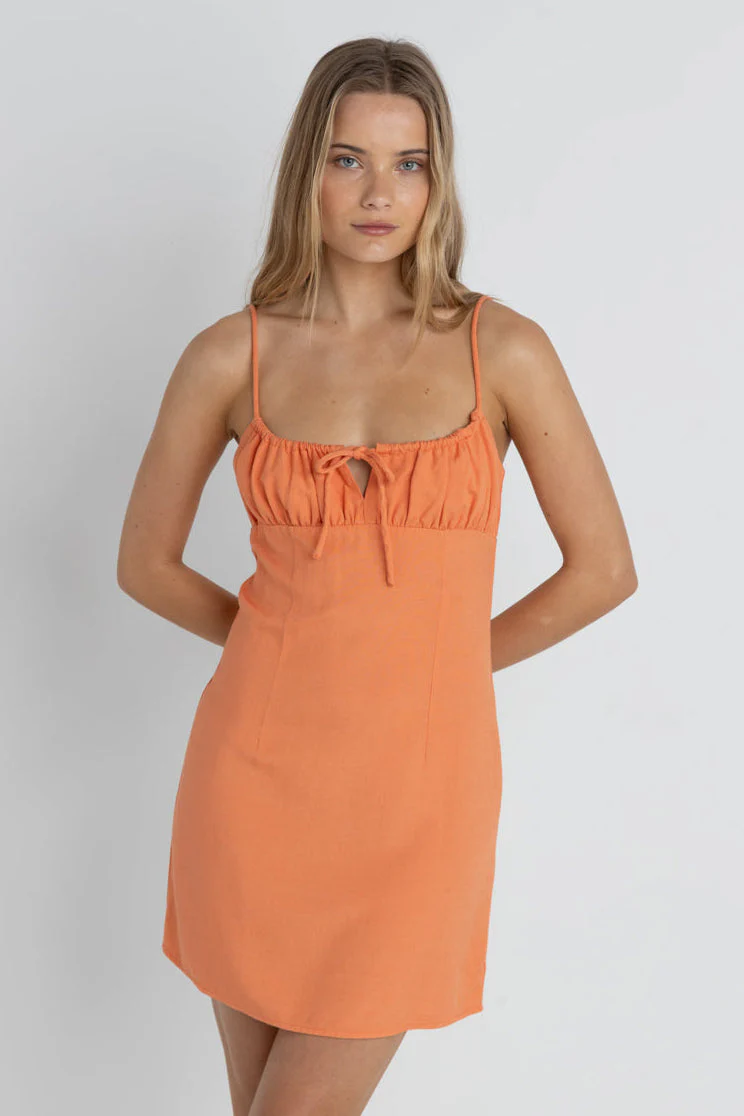 Rhythm Andie Gathered Mini Dress - Peach