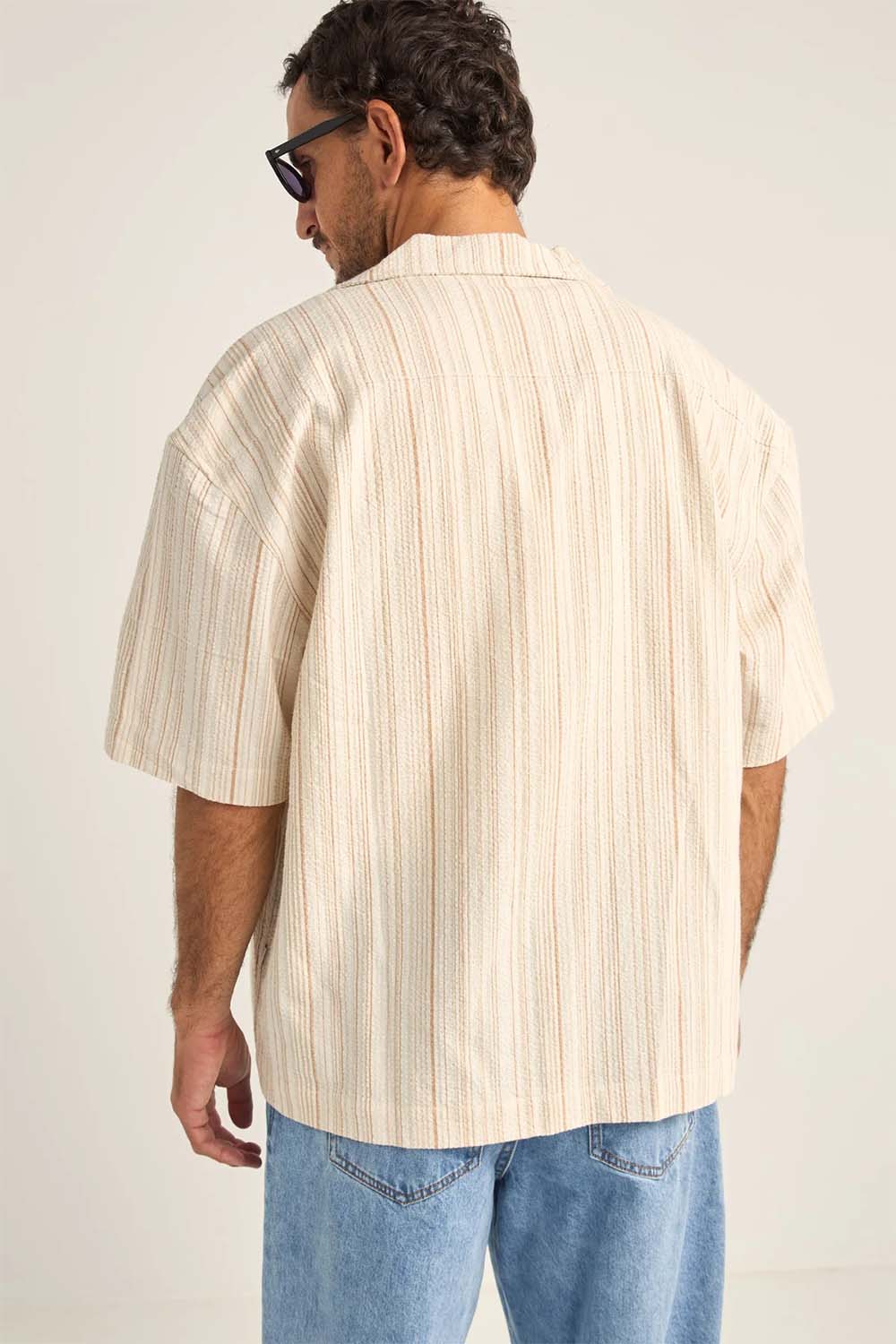 Rhythm Benny Relaxed Stripe Short Sleeve Shirt - Cream - Image 2