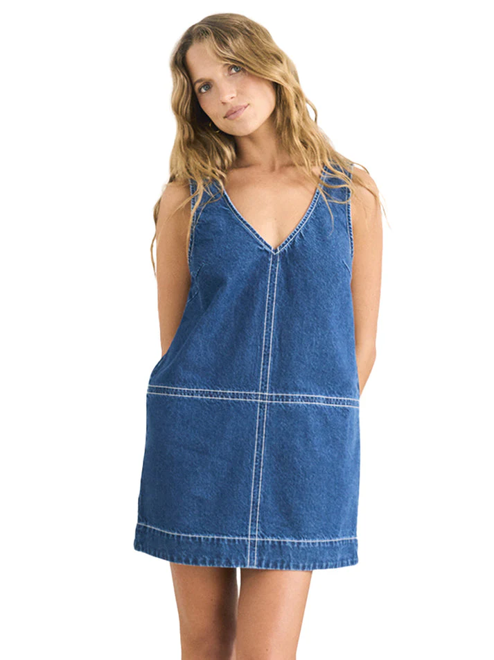 Rhythm Cece Contrast Stitch Mini Dress - Dark Denim