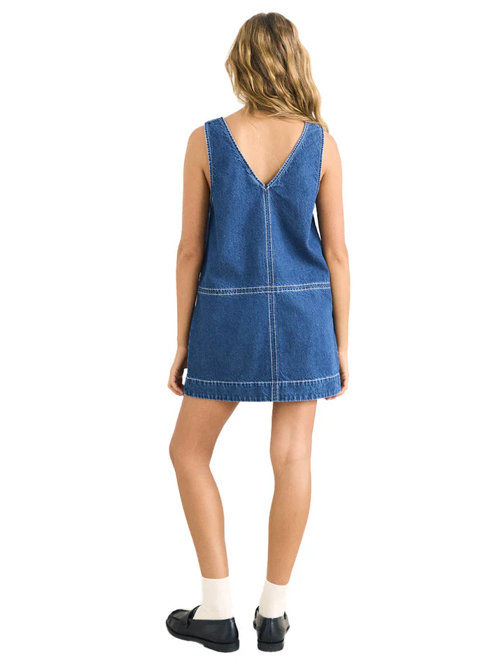 Rhythm Cece Contrast Stitch Mini Dress - Dark Denim - Image 2
