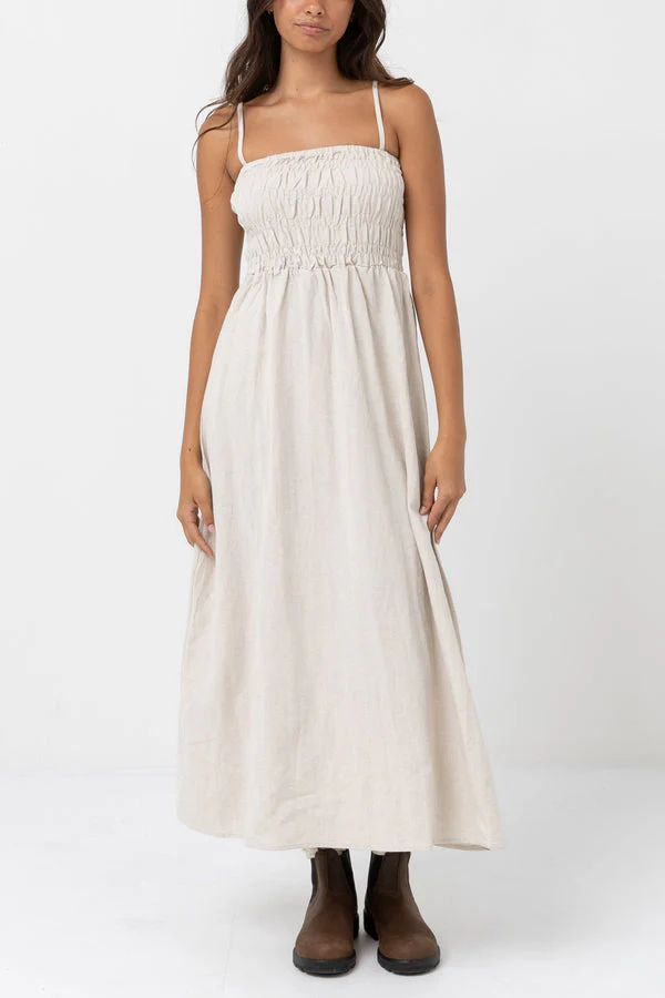 Rhythm Classic Shirred Midi Dress - Oat - Image 3