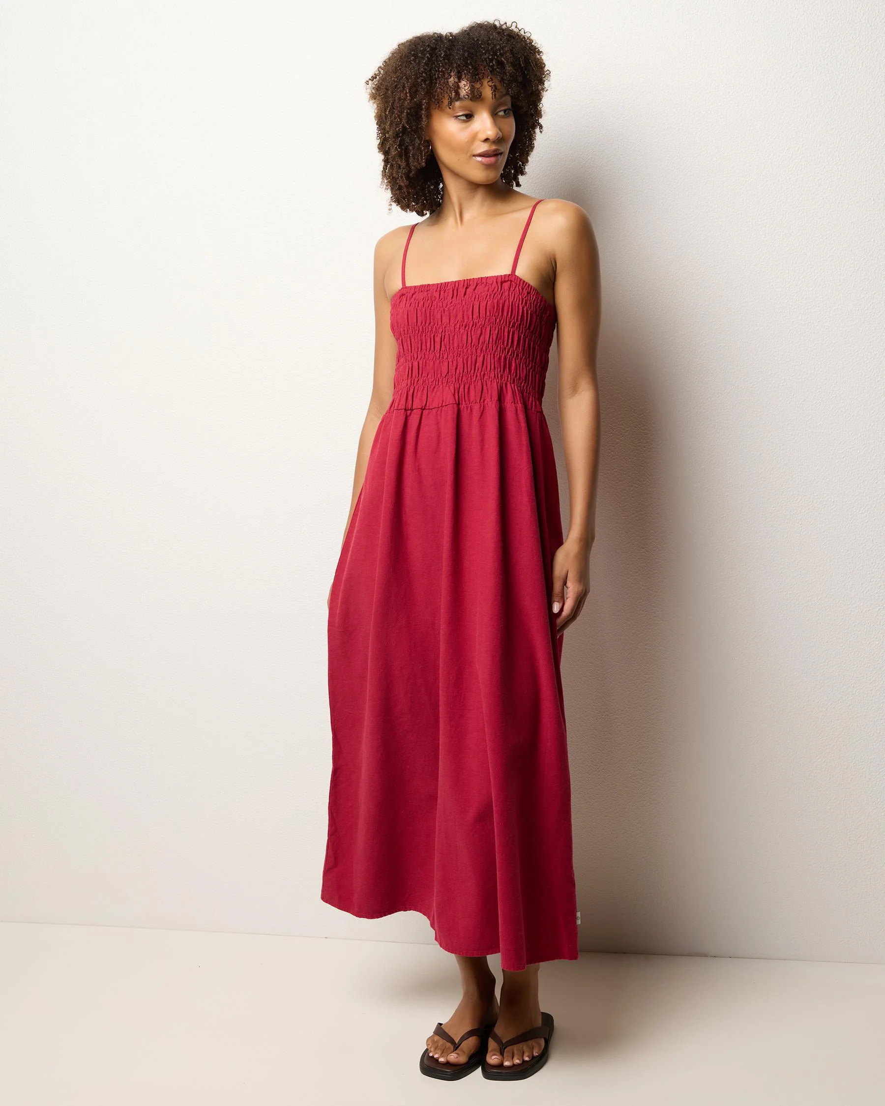 Rhythm Classic Shirred Midi Dress - Sangria - Image 2