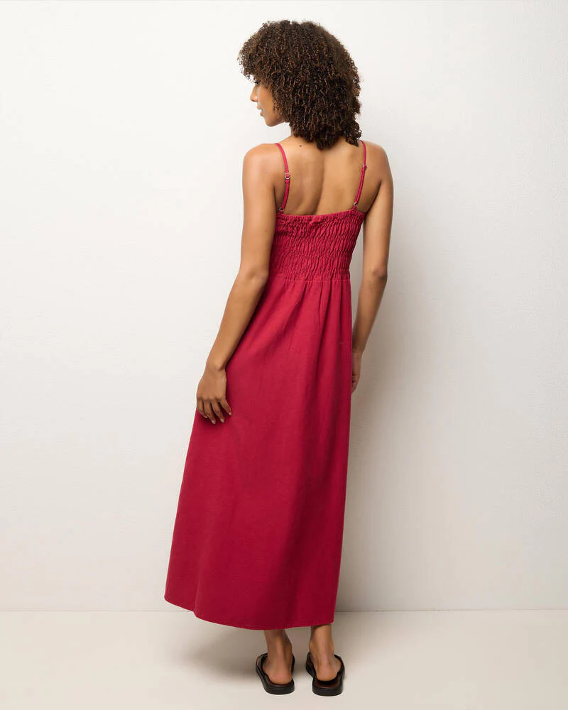 Rhythm Classic Shirred Midi Dress - Sangria - Image 3