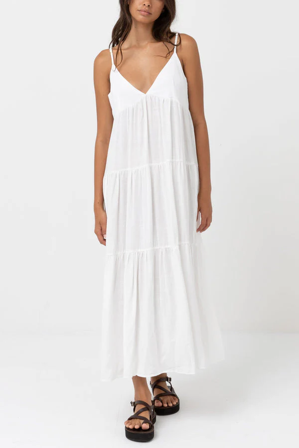 Rhythm Classic Tiered Midi Dress - WHITE - Image 3