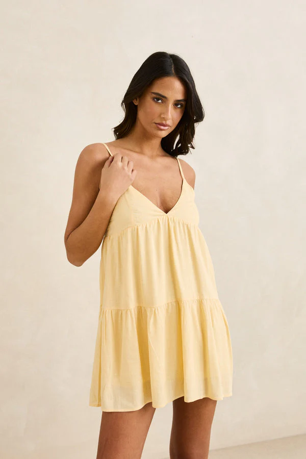 Rhythm Classic Tiered Mini Dress - Butter - Image 2