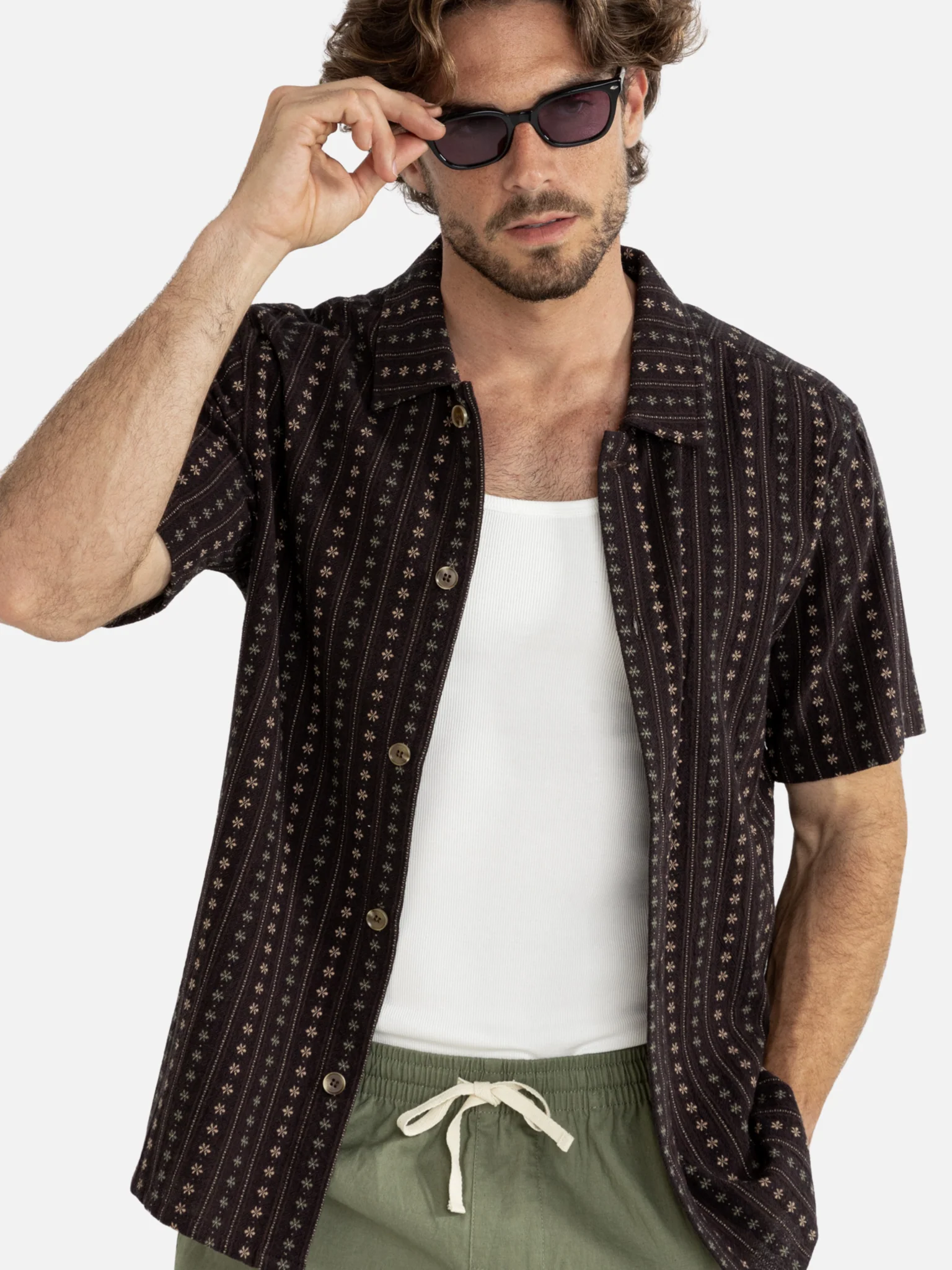 Rhythm Dakota Stripe Short Sleeve Shirt - Chocolate - Image 2
