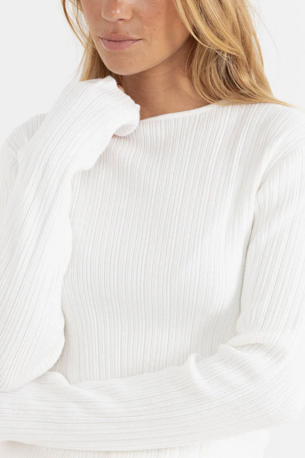 Rhythm Essential Long Sleeve Knit Top - Cream - Image 3