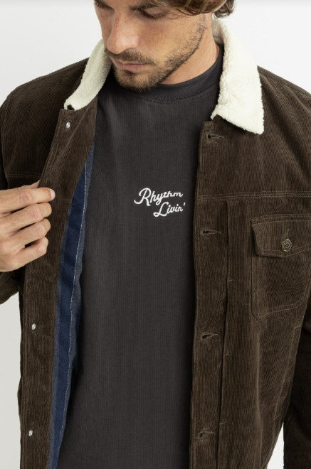 Rhythm Flannel Lined Cord Trucker Jacket - Chocolate - Image 3