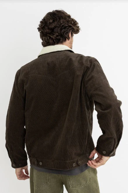 Rhythm Flannel Lined Cord Trucker Jacket - Chocolate - Image 4