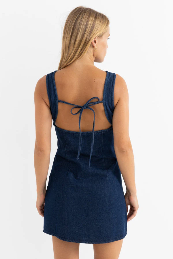 Rhythm Kendrick Denim Mini Dress - Dark Wash - Image 3