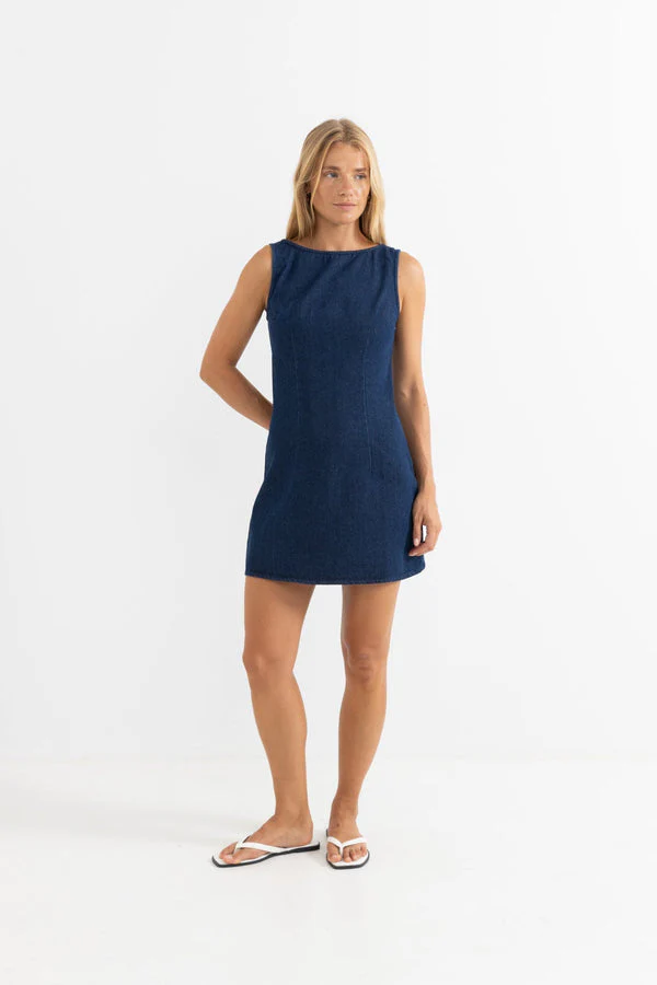 Rhythm Kendrick Denim Mini Dress - Dark Wash - Image 4