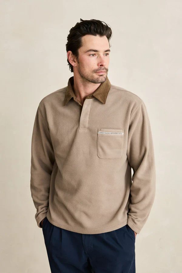 Rhythm Ladder Polar Long Sleeve Polo Shirt - Stone - Image 2