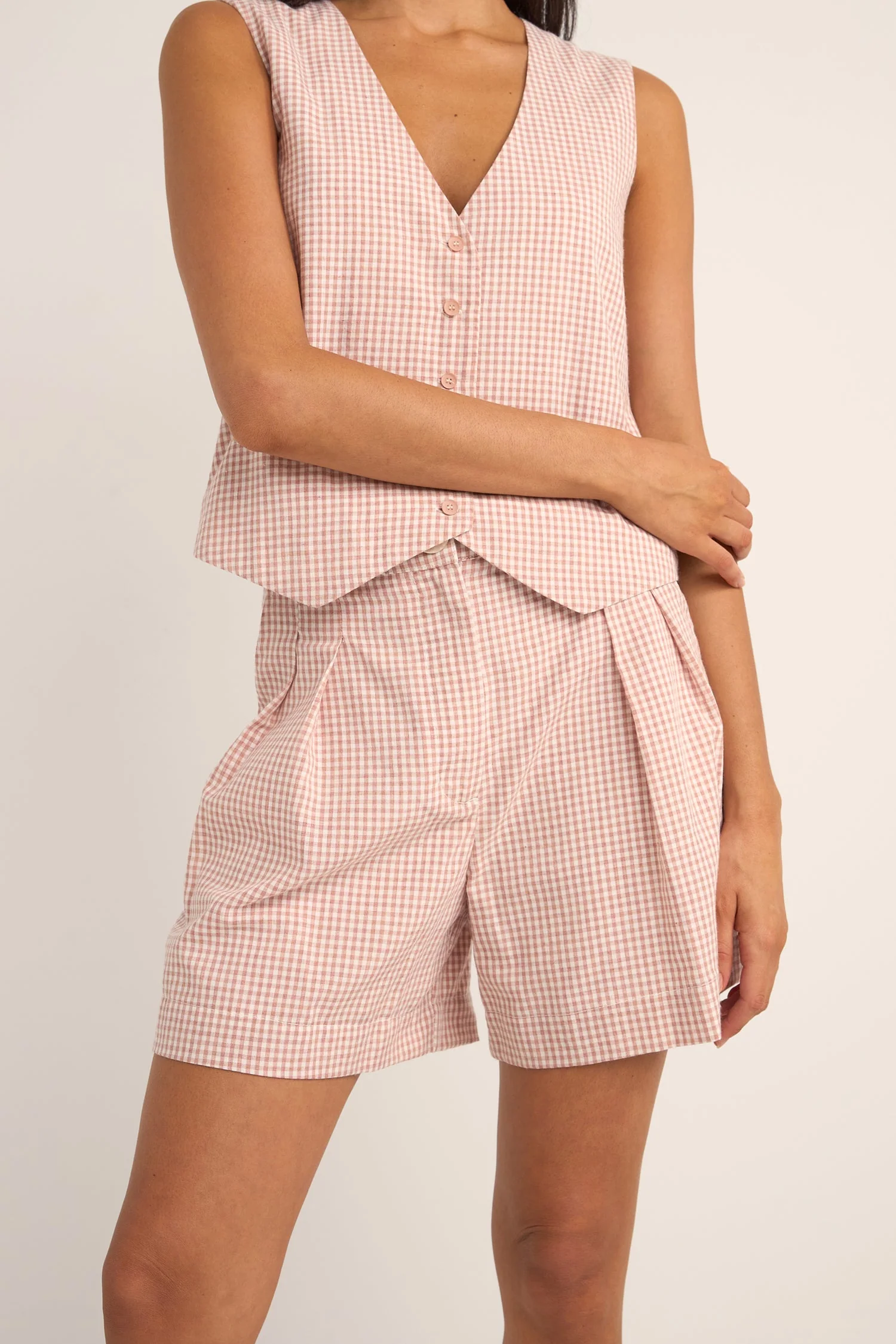 Rhythm Lola Check Short - DUSTY PINK