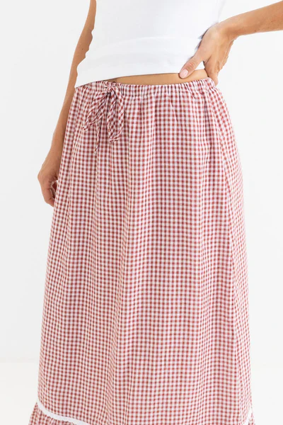 Rhythm Lola Check Womens Tiered Maxi Skirt - Fire - Image 3