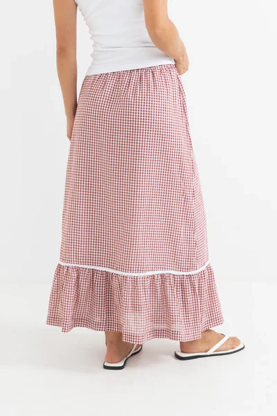 Rhythm Lola Check Womens Tiered Maxi Skirt - Fire - Image 4