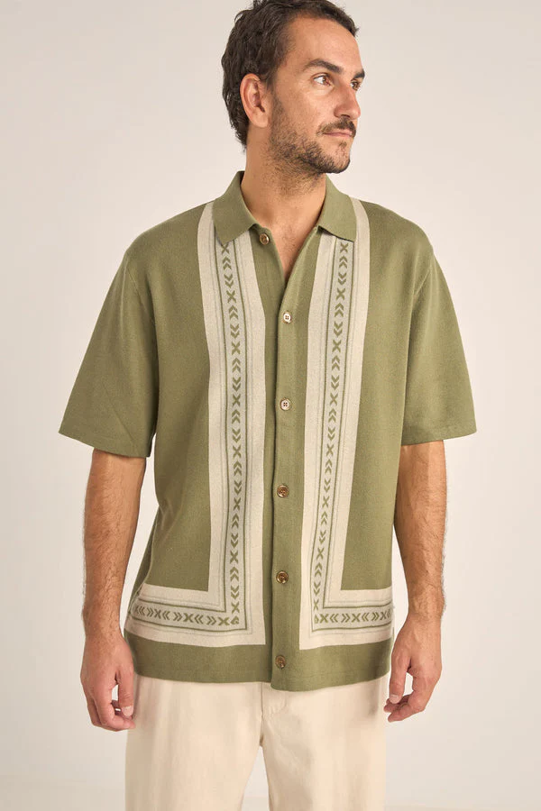 Rhythm Loma Knitted Short Sleeve Shirt - SAGE