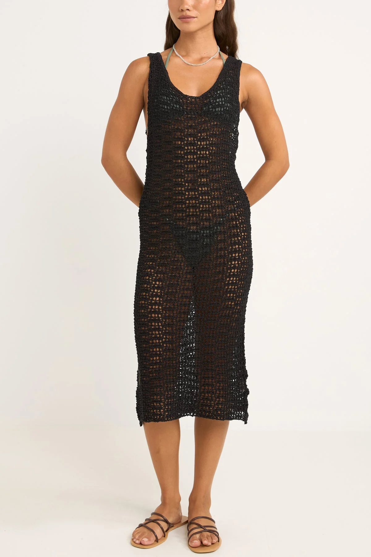 Rhythm Maddie Knit Scoop Neck Midi Dress - BLACK