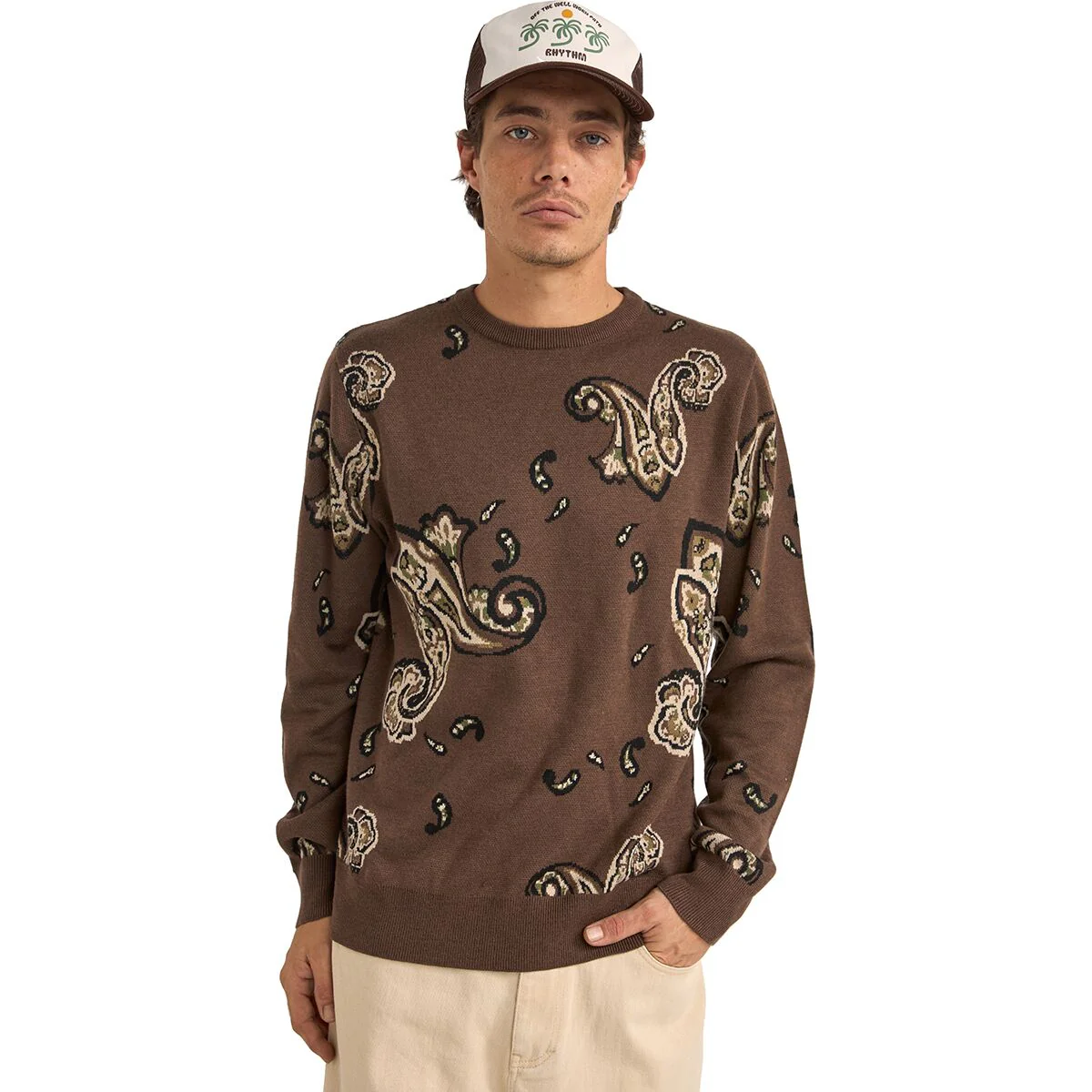 Rhythm Mohair Paisley Knit Sweater - TOBACCO