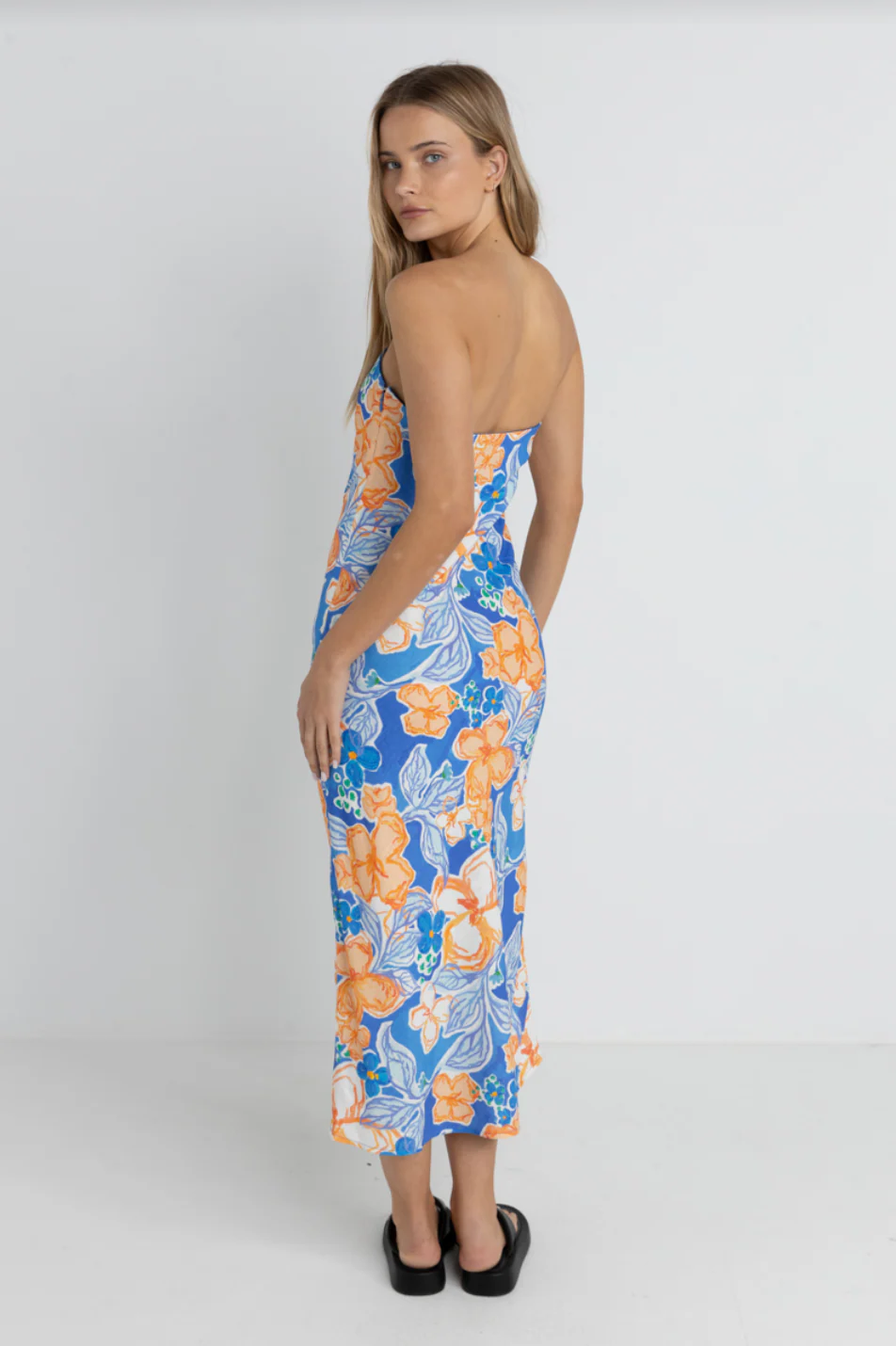Rhythm Paradise Floral Bias Midi Dress - Blue - Image 3