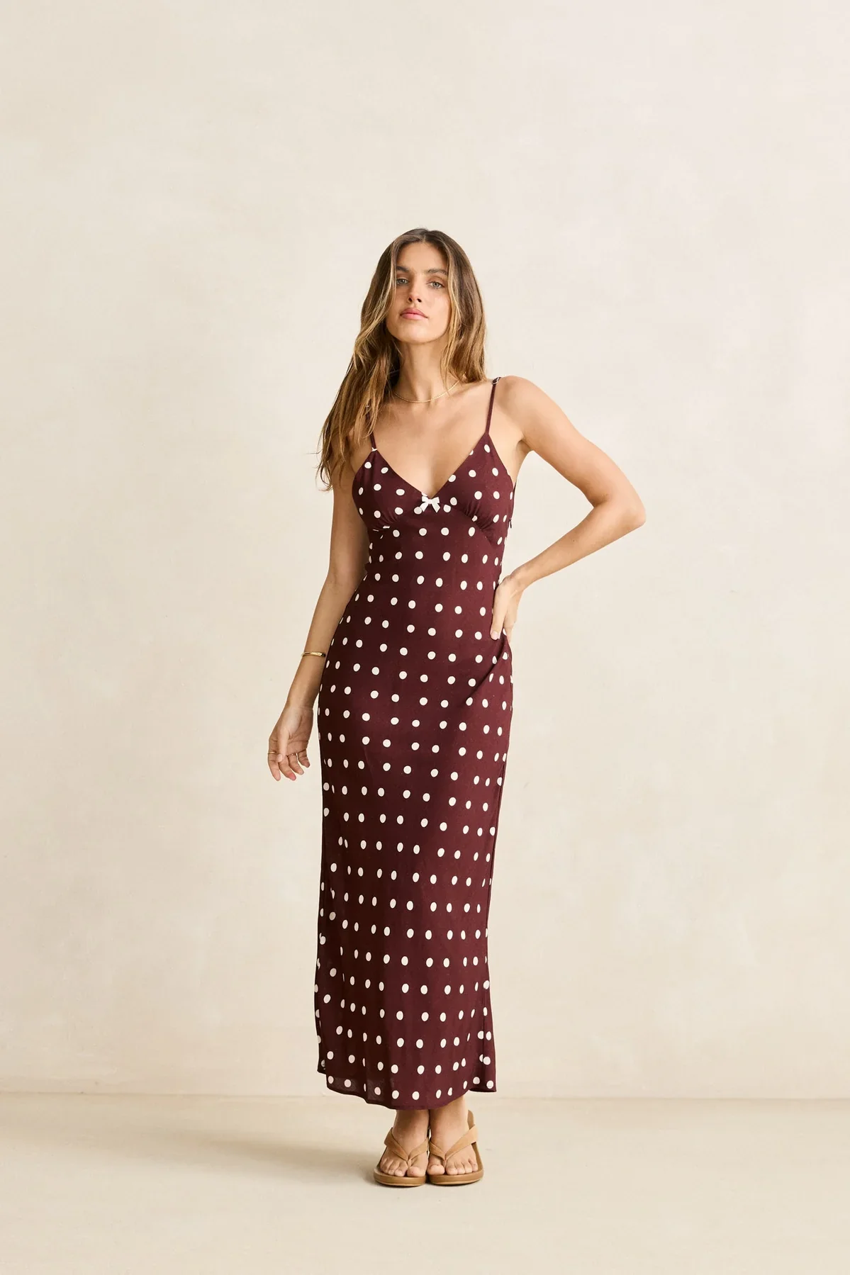 Rhythm Polka Dot Bias Midi Dress - Cafe