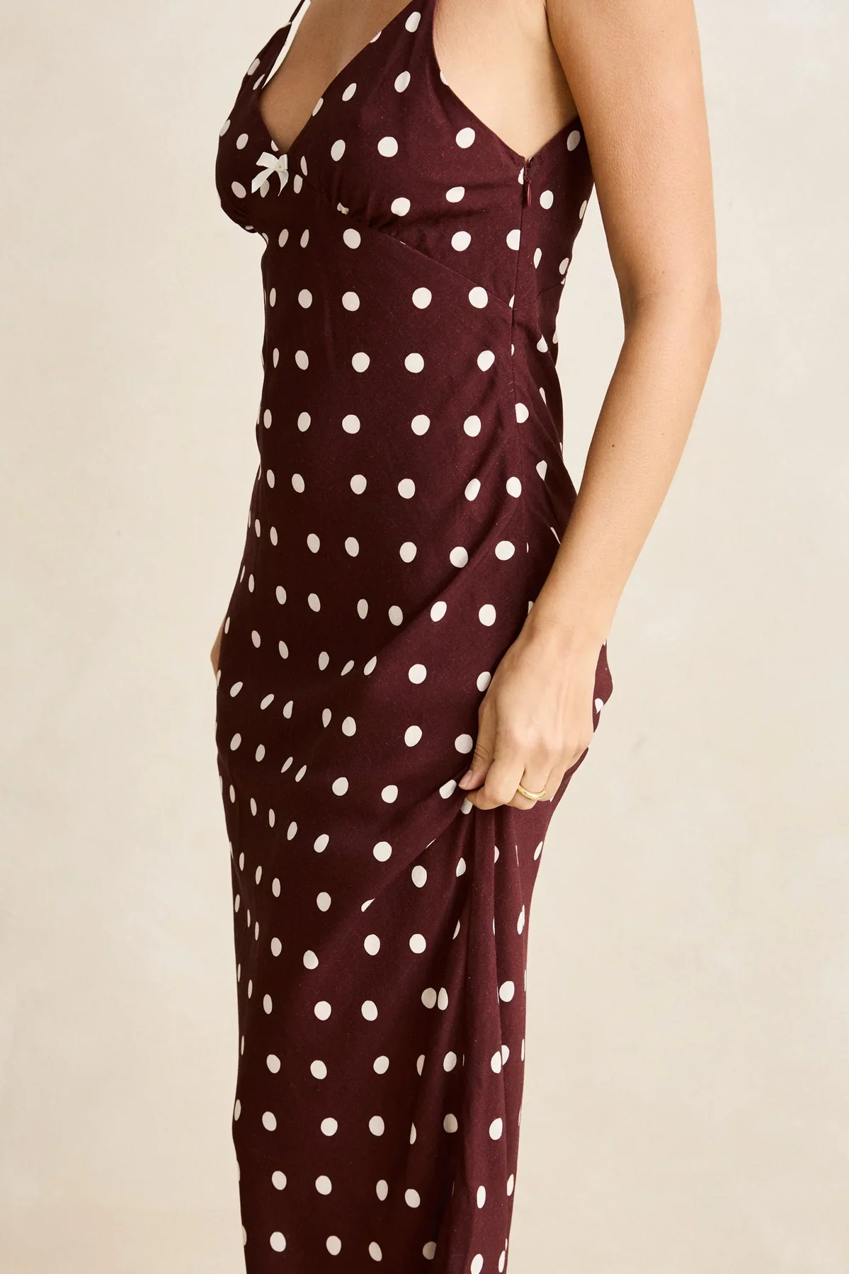 Rhythm Polka Dot Bias Midi Dress - Cafe - Image 2