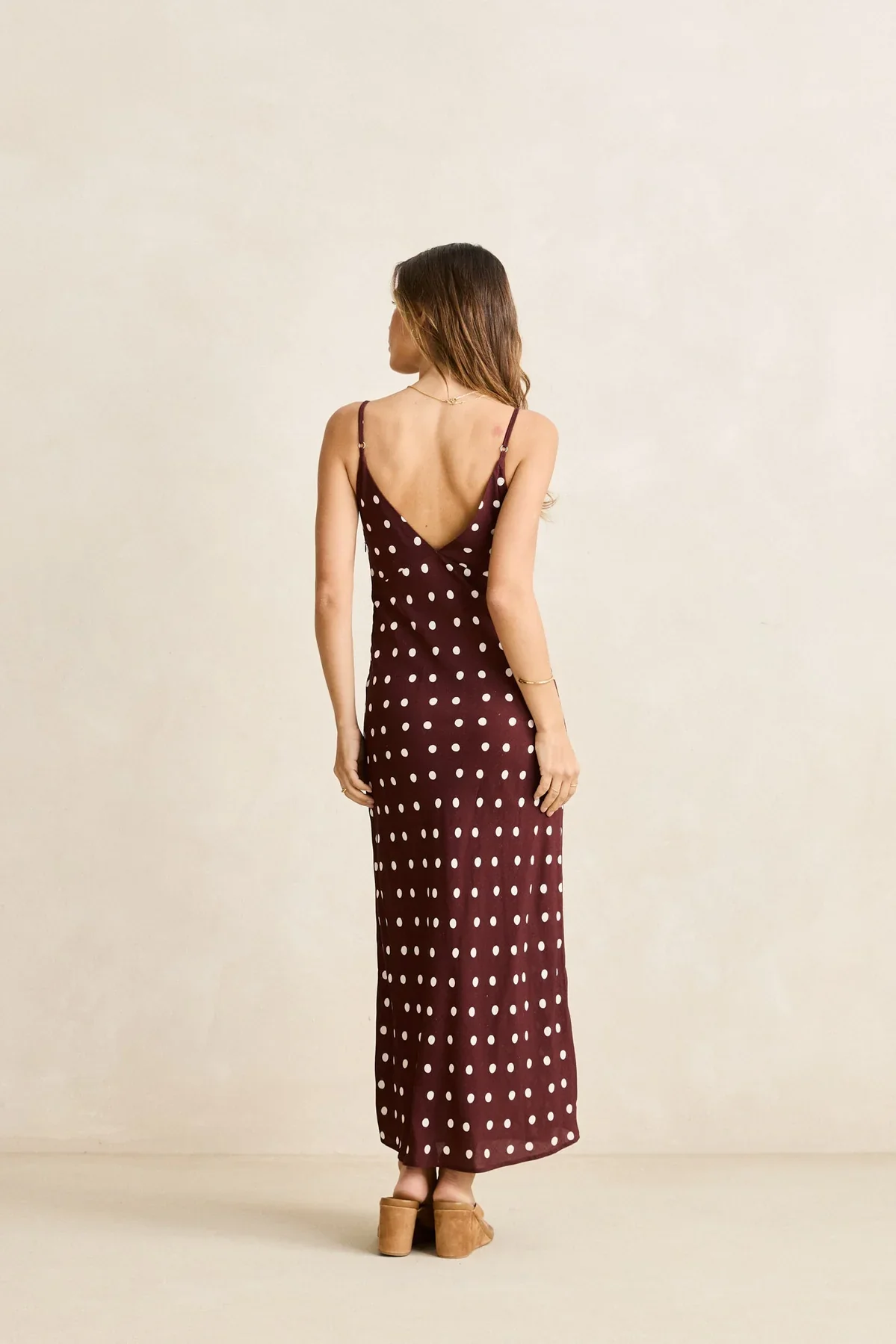Rhythm Polka Dot Bias Midi Dress - Cafe - Image 3
