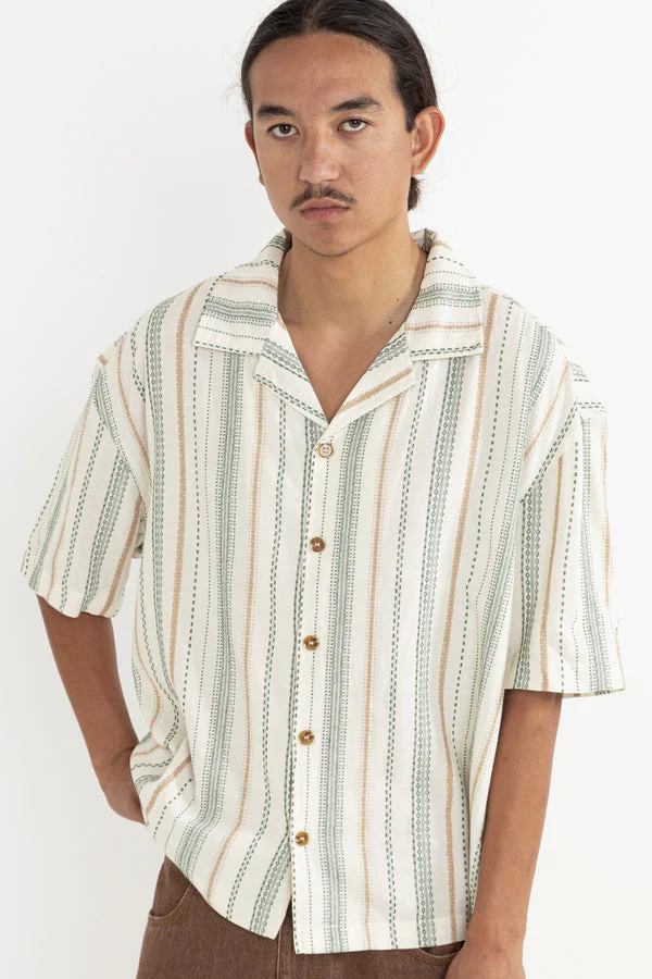 Rhythm Relaxed Stripe Short Sleeve Shirt - Olive - Image 2
