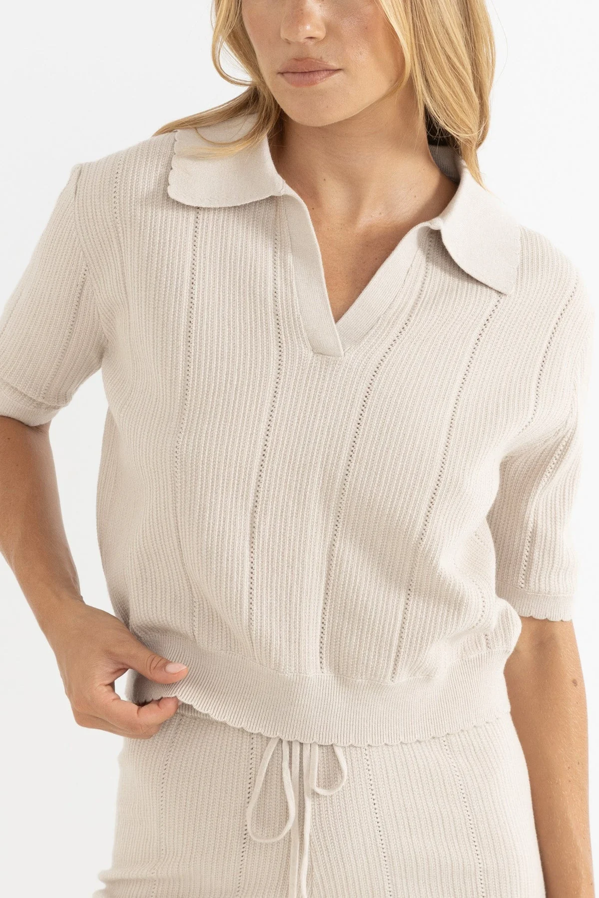 Rhythm Rosella Knit Polo - Natural - Image 4